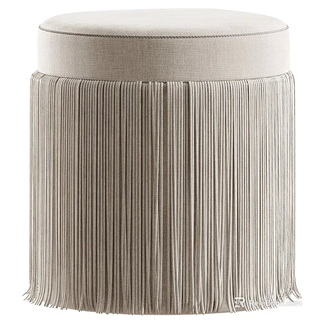 Elegant Beige Pleated Velvet Round Sofa Stool For Modern Living Room Home Decoration 3d model 