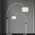 Modern Arched Floor Lamp With Double White Lampshade And Metal Stand For Living Room