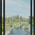 Black Framed Sliding Doors With Transparent Glass Offering Outdoor River Trees Grass And Sky View