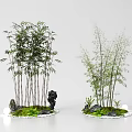 Bamboo Indoor Decorative Landscape With Rockery Green Moss White Pebbles And Ornaments
