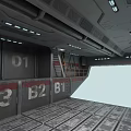 Industrial Platform Interior Featuring Numbered Signs Metal Floor And Staircase