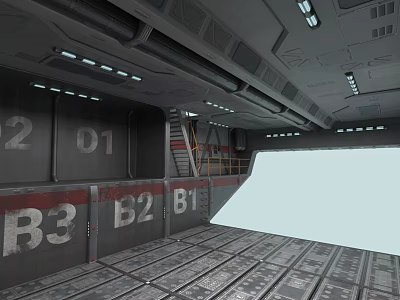 Industrial Platform Interior Featuring Numbered Signs Metal Floor And Staircase 3d model
