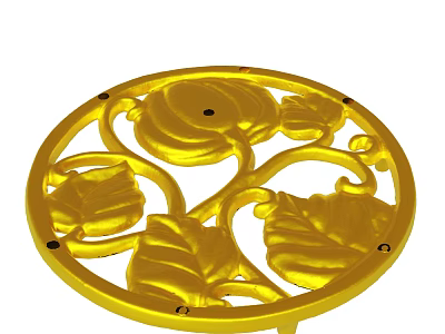Golden Circular Decorative Ornament With Intricate Leaf And Vine Cutout Design 3d model