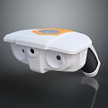 White And Orange Electronic Device With Dual Circular Lenses Digital Display And Black Component