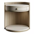 Modern Round Nightstand With Drawer And Ribbed Panel Design 3d model