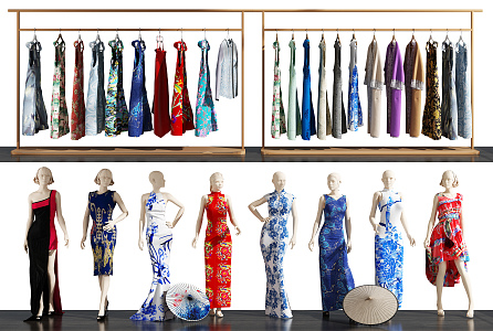 Modern Model Hanfu Cheongsam Dress Model Combination 3d model