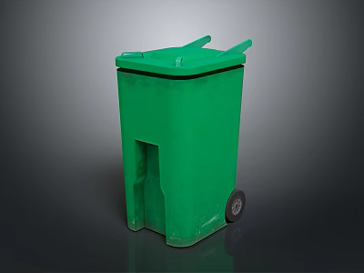Green Household Waste Bin With Wheels Handles And Lid For Daily Use 3d model