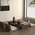 Modern Minimalist Tea Table and Chairs With Wooden Frame Cushioned Seats and Tea Sets