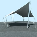 Tensile Membrane Canopy With White Fabric And Metal Supporting Poles In Outdoor Setting