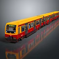 Yellow And Red Metro Train With Multiple Carriages Clear Windows And Reflective Surface 3d model