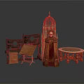 Vintage Furniture Collection Including Chair Table and Birdcage Shaped Decorative Pieces