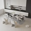 Modern Dining Table Set With Marble Tabletop And White Chairs 3d model