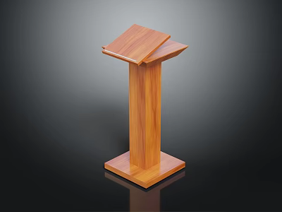 Wooden Lectern With Cylindrical Stand Square Base And Polished Inclined Top 3d model