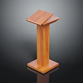 Wooden Lectern With Cylindrical Stand Square Base And Polished Inclined Top