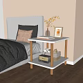 Two Tier Wooden Bedside Table with White Top Vase Books Photo Frame and Teddy Bear