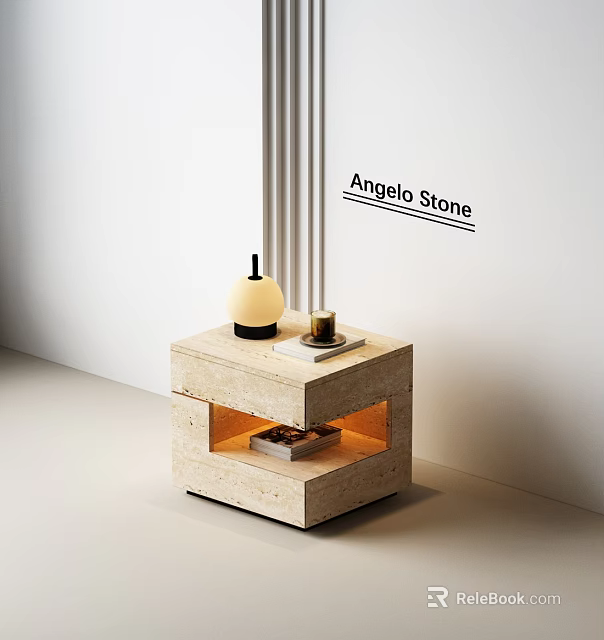 Angelo Stone Bedside Table With Layered Design And Lamp Candle On Top 3d model