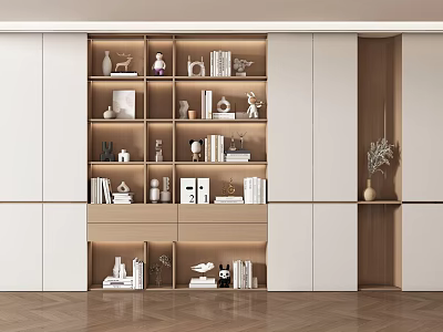 Modern Open Design Bookcase With Multiple Shelves Books Decorative Items And Wooden White Cabinets 3d model