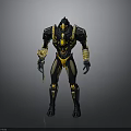 Futuristic Armored Character Design With Black Gold Armor And Yellow Accents