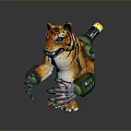 Fierce Orange Black Tiger Mechanical Hybrid 3D Model With Green Arms Yellow Backpack Device