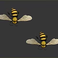 Two Realistic Bees With Yellow Black Striped Body And Transparent Wings