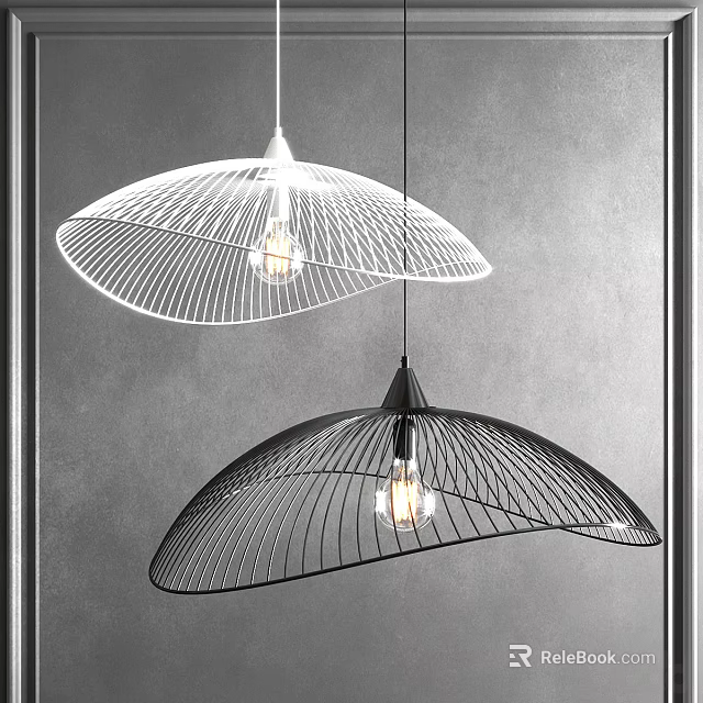 Black And White Fan Shaped Metal Frame Chandeliers With Transparent Bulbs On Grey Background Wall 3d model 