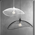 Black And White Fan Shaped Metal Frame Chandeliers With Transparent Bulbs On Grey Background Wall