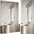 Elegant Bathroom Vanity With Double Mirrors Wooden Cabinets Black Faucets And Marble Walls