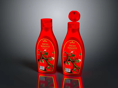 Two Red Premium Bottles With Fresh Pomegranate Label And Flower Design Accents 3d model