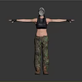 Person In Gray Hat Black Sports Bra Camouflage Pants And Brown Boots With Arms Outstretched