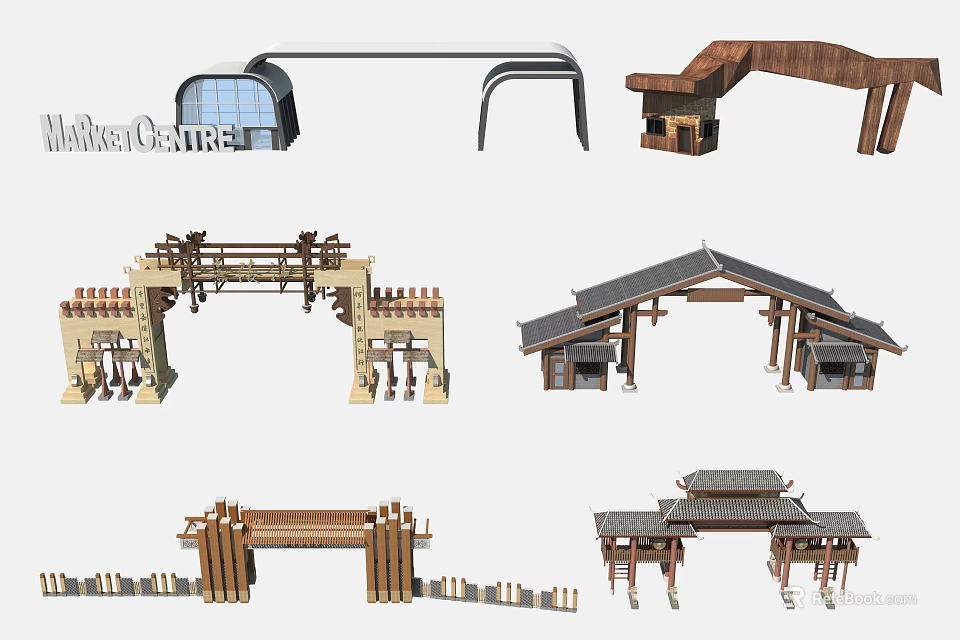Various Architectural Entrance Gates With Modern Traditional And Cultural Design Elements 3d model 
