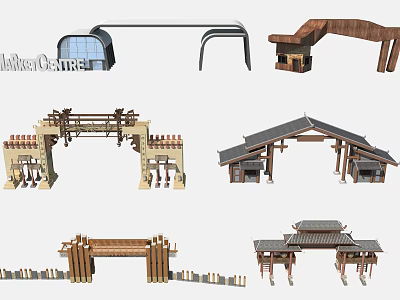 Various Architectural Entrance Gates With Modern Traditional And Cultural Design Elements 3d model