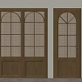 Traditional Wooden Double Doors Interior With Grid Pattern Windows And Single Door Design 3d model