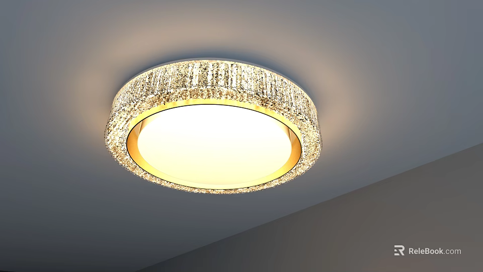 Round Crystal Ceiling Light With Sparkling Crystal Decorations Gold Frame Warm Glow Mounted On Ceiling 3d model