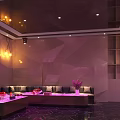 KTV Corridor With Blue Neon Lights And City View Screens