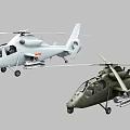 Two Light and Green Military Attack Helicopters with Weapon Systems 3d model