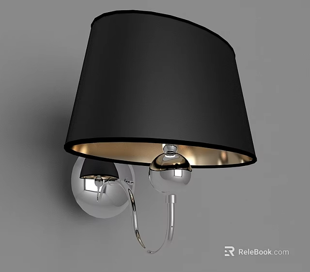 Elegant Modern Wall Lamp With Black Fabric Shade And Chrome Metal Base 3d model 