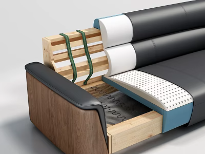 Detailed View Of Sofa Internal Structure With Wooden Frame Springs Foam Padding And Black Upholstery 3d model