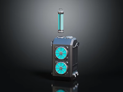 Technical Industrial Device With Black Body Blue Circular Components And Top Transparent Vertical Tube 3d model