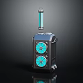 Technical Industrial Device With Black Body Blue Circular Components And Top Transparent Vertical Tube