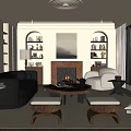 Living room sofa combination coffee table single sofa floor lamp picture fireplace 3d model