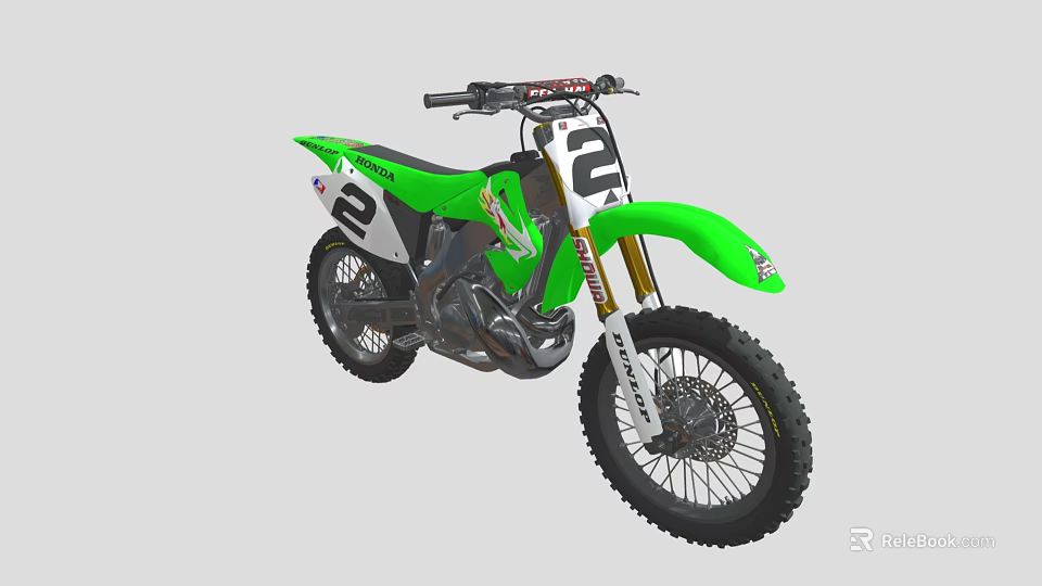Green Dirt Motorcycle With Number 2 And Pro Taper Handlebars Off Road Tires 3d model 