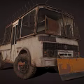 Old Rusty Truck With Snow Plow Worn Out Appearance And Barbed Wire