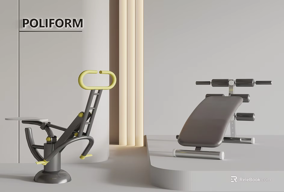 POLIFORM Fitness Equipment With Abdominal Trainer And Weight Bench In Modern Minimalist Interior 3d model 