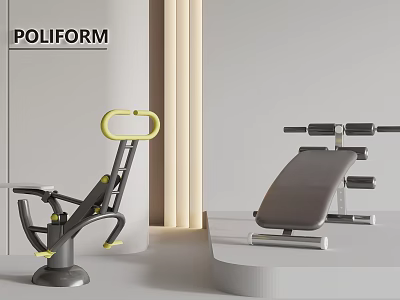POLIFORM Fitness Equipment With Abdominal Trainer And Weight Bench In Modern Minimalist Interior 3d model