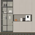 Modern Cabinet with Glass Door Built-in LED Strip Storage Coffee Machine Decor and Green Plant