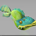 Vibrant Blue Green Yellow Fish With Spotted Body Big Orange Eyes Sharp White Teeth