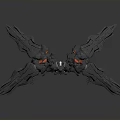 Sci Fi Mechanical Robot Character With Large Mechanical Wings And Red Accents In Standing Pose