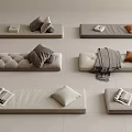 Modern Seating Long Benches With Gray Orange Cushions Blankets And Magazines