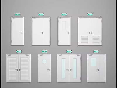 Various Modern Double Doors Styles with Glass Inserts and Metal Frames 3d model