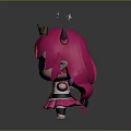 Cute Cartoon Demon Character with Pink Hair Horns Crown Stars Big Eyes and Feather